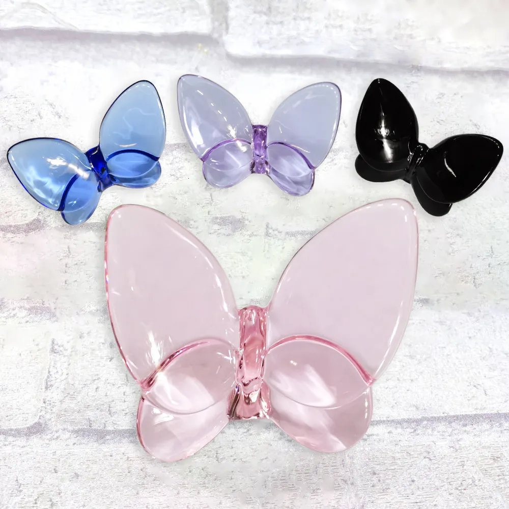 Decorative Objects Figurines Glass Crystal Lucky Butterfly Ornaments Nordic Colored Glaze Decoration Vibrantly Bright Color DIY Wedding Party Gifts 230815