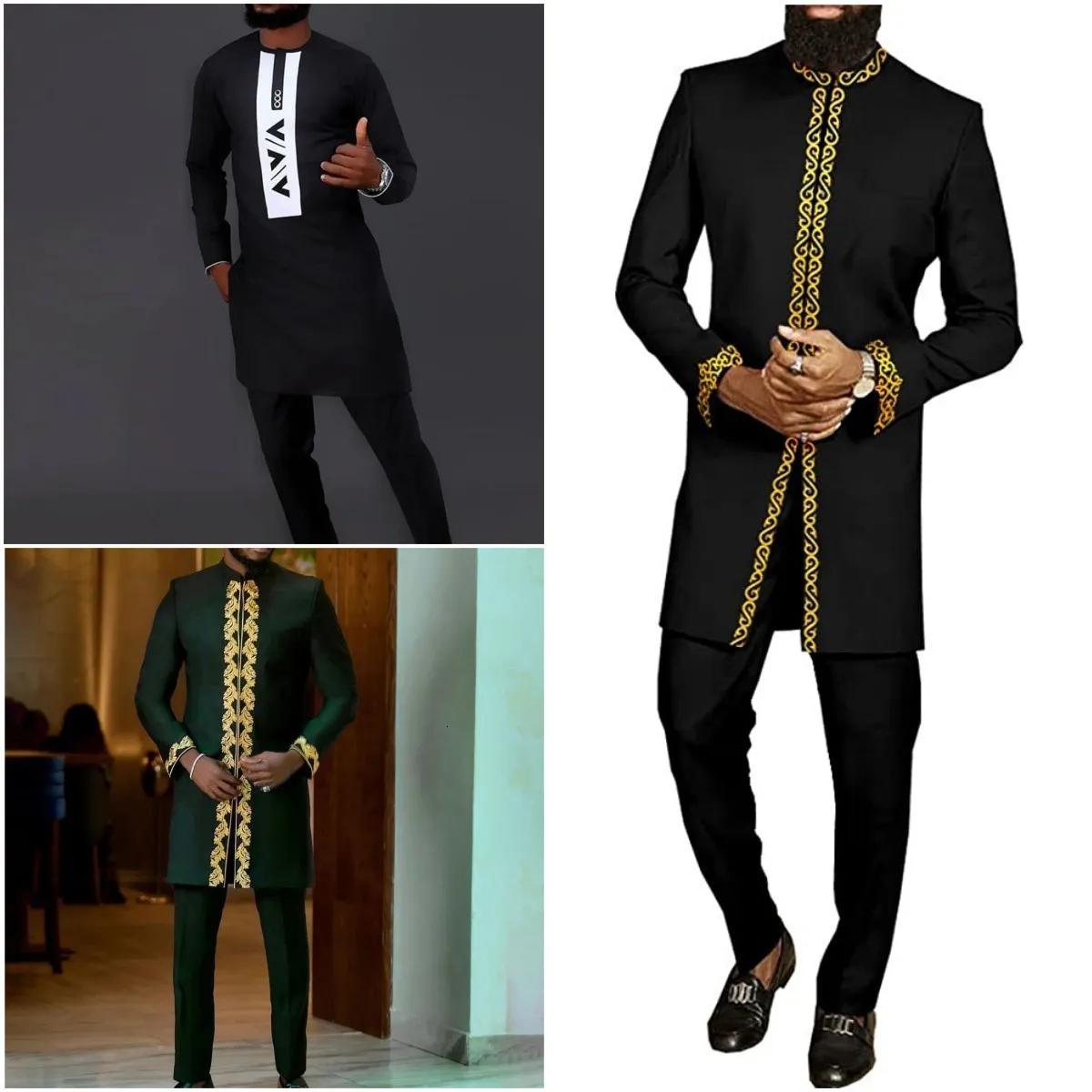 Men's Tracksuits Men 2Piece Outfit Set Printed Business Casual Top Pants Suit Ethnic Style Summer Dashiki Dresses Party Wedding Gentleman Clothes 230815