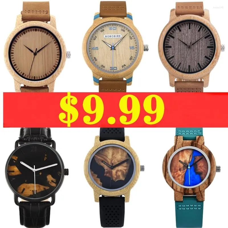 Polshorloges Bobo Bird Wood horloge voor mannen vrouwen Japan analoge kwarts 44 mm unisex causaal groen lederen horloges verjaardagsgiftbox