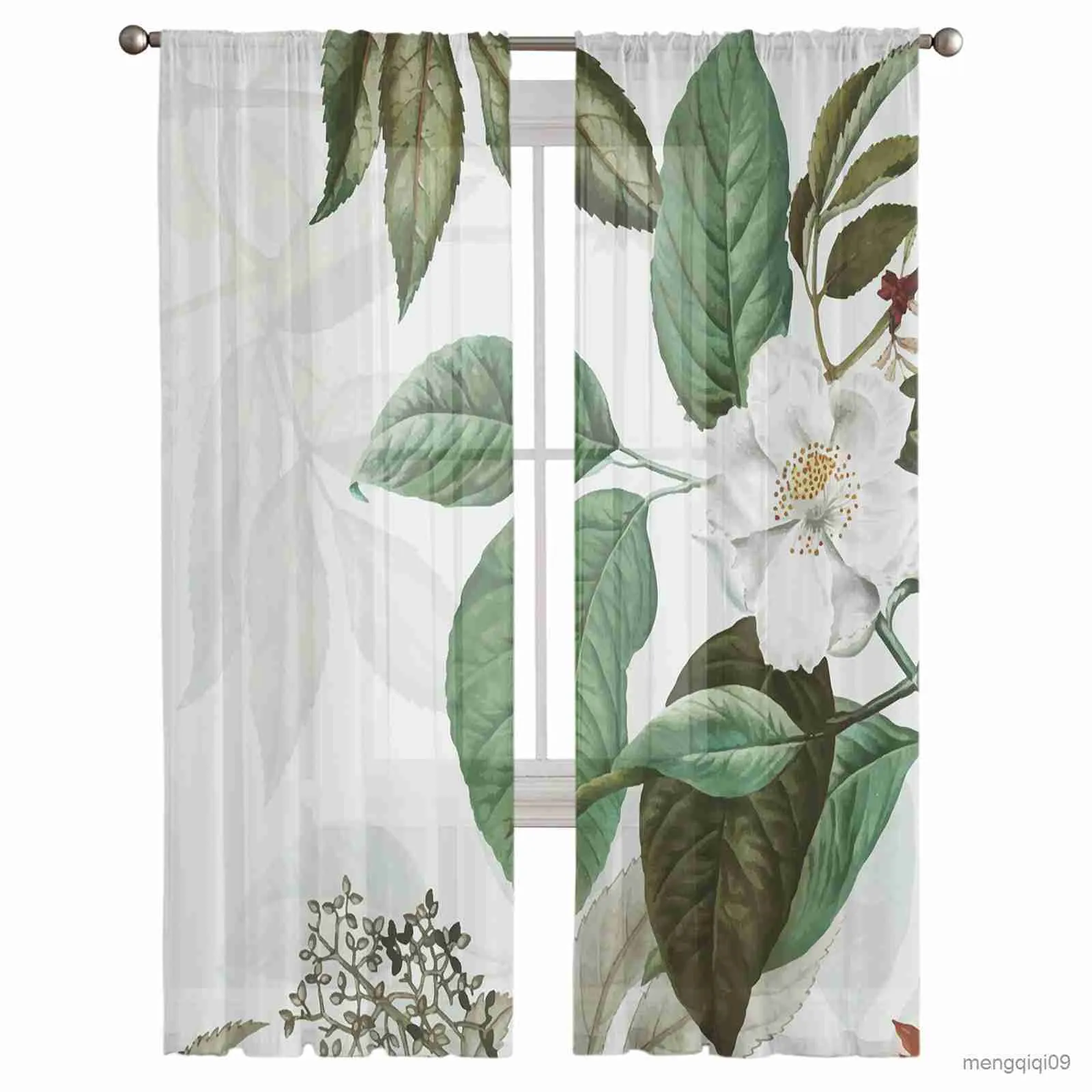 Rideau Camellia Simple été rideaux de fenêtre transparents pour chambre à coucher Hall rideaux décor à la maison rideaux en Tulle pour salon rideaux en mousseline de soie