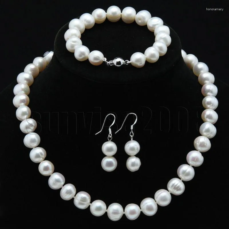 Halsbandörhängen Set grossist 10-12mm White Freshwater Pearl Armband