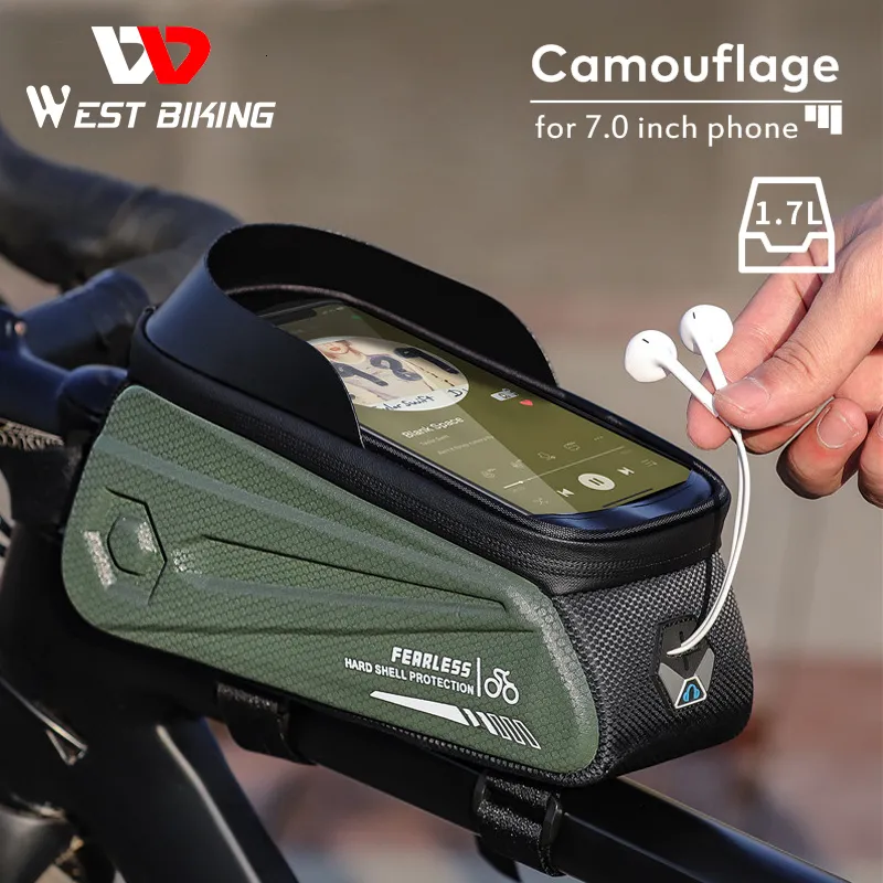 Paniers Bags Bolsa de bicicleta de bicicleta oeste 6072 polegadas Phone à prova d'água Ciclo frontal Ciclo de toque sensível Tela de bicicleta MTB Acessórios 230815