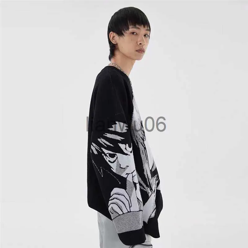 Mens Sweaters Mens Hip Hop Streetwear Harajuku Sweater Women Vintage Japanese Anime Death Note Print Knitted Sweaters Winter Oversize Pullover J230806 From 18 31 DHgate