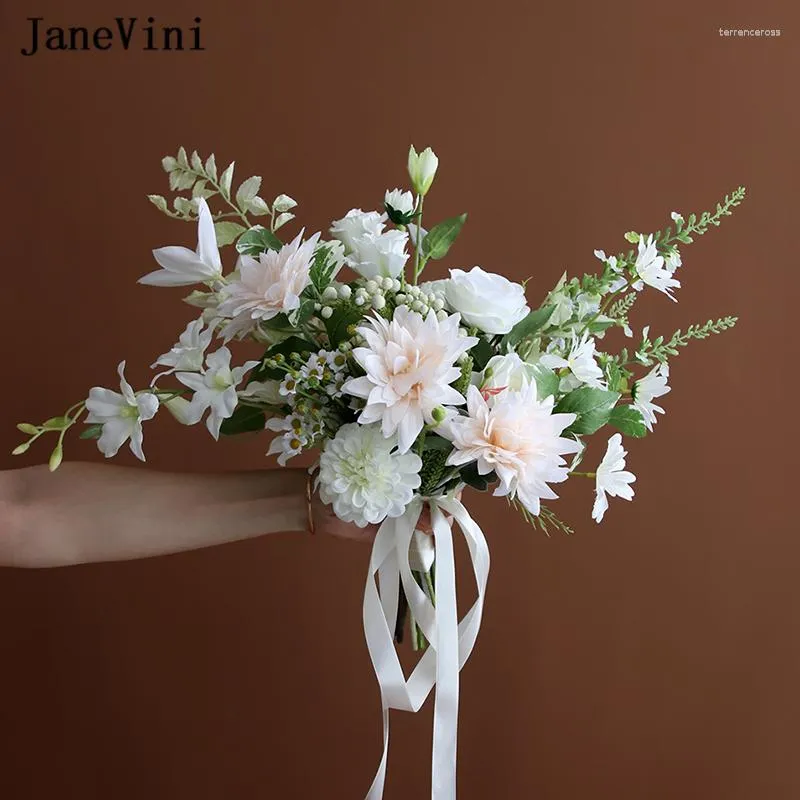 Свадебные цветы janevini 2023 Романтические свадебные букеты подружка невесты искусственная розовая белая шелковая роза Букет де Роуз Искусство