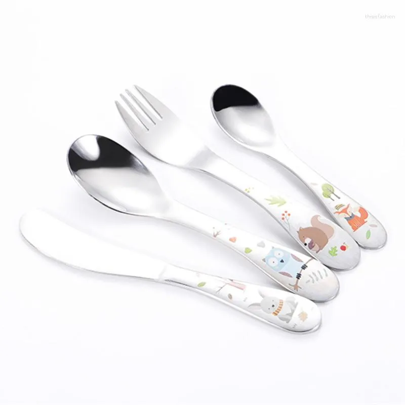 Conjuntos de utensílios de jantar 4pcs/pacote de talheres de crianças desenhos animados de aço inoxidável