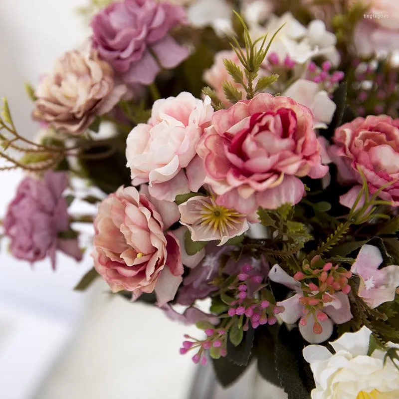 Decoratieve bloemen Vintage Silk Peony Artificial Penoy Rose Wedding Bouquet Fake For Party Decoration Home Decor