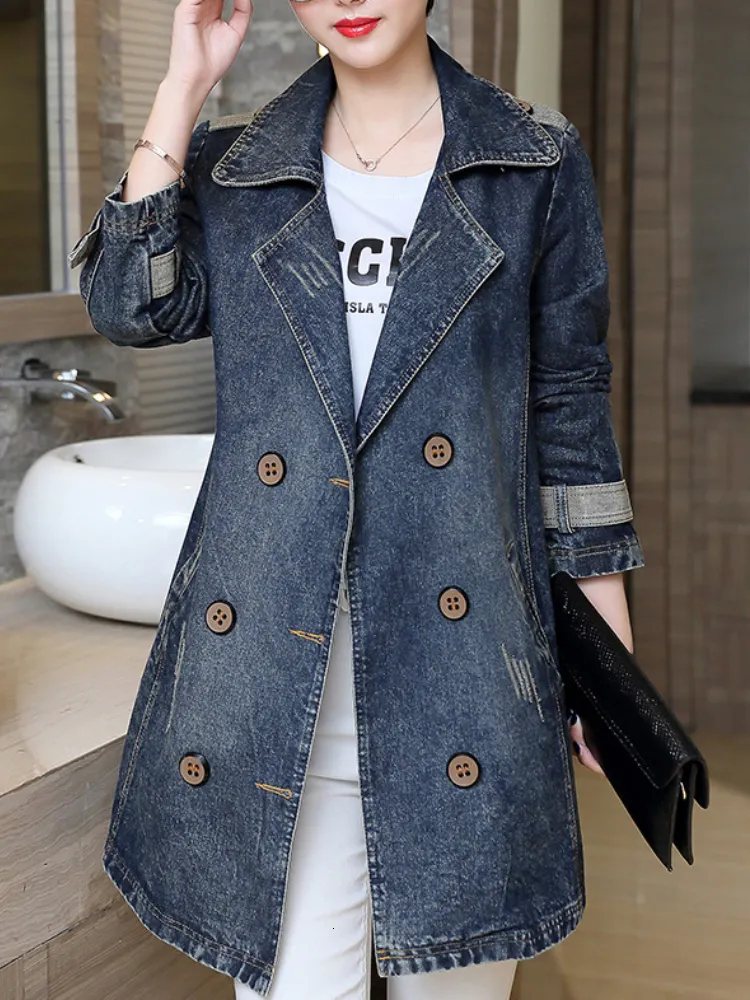 Women's Trench Coats Coat Women 2023 Autumn Winter Elegant Korean Fashion Jean Oversize 5XL Denim Cotton Jacket Female Overcoat Outwear 230815