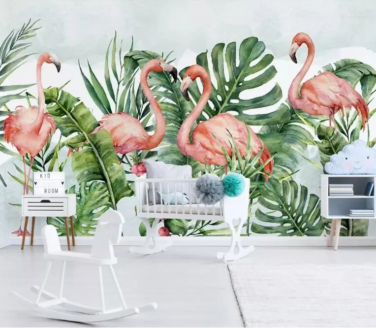 Wallpapers CJSIR 3d Wallpaper Modern Southeast Asian Banana Leaf Flowers Flamingo TV Cafe Background Wall For Living Room Decor