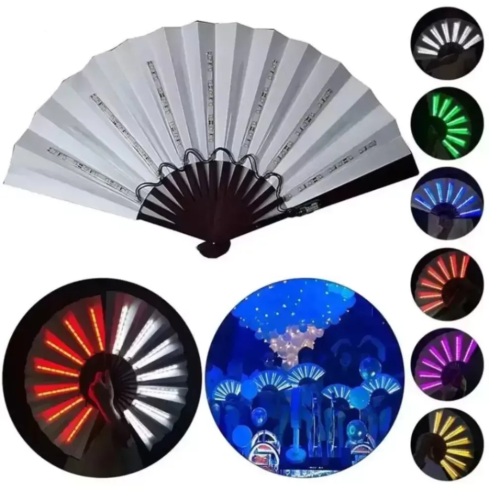 Party Decoration 1pc Luminous Folding Fan 13inch Led Play Colorful Hand Held Abanico Fans For Dance Neon DJ Night Club Party e0816