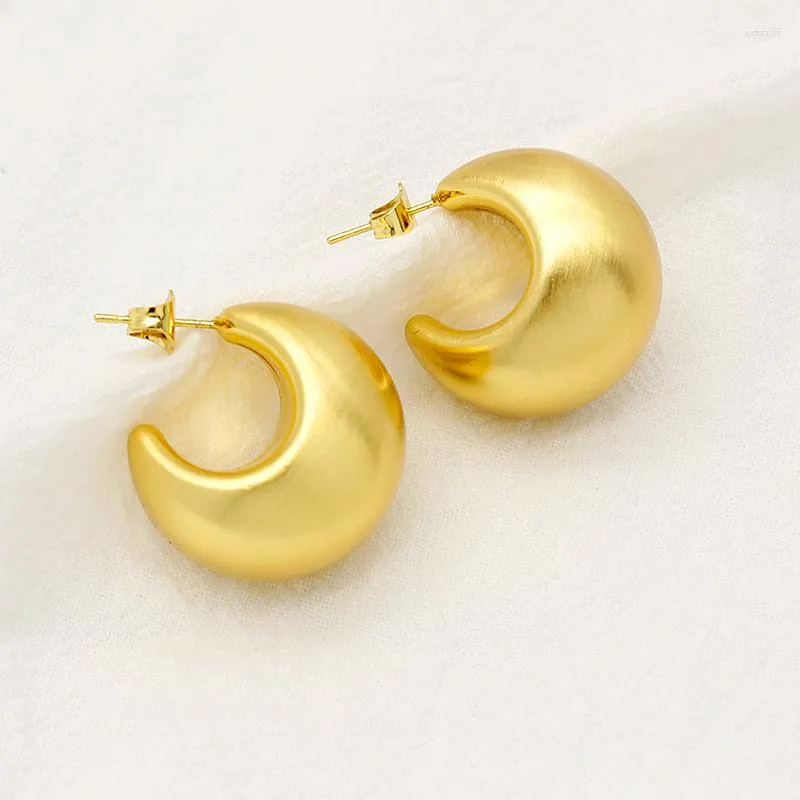 Hoop Ohrringe klobig für Frauen Mädchen glatt runde goldplattierte, dicke geometrische Metall Statement Schmuckgeschenk