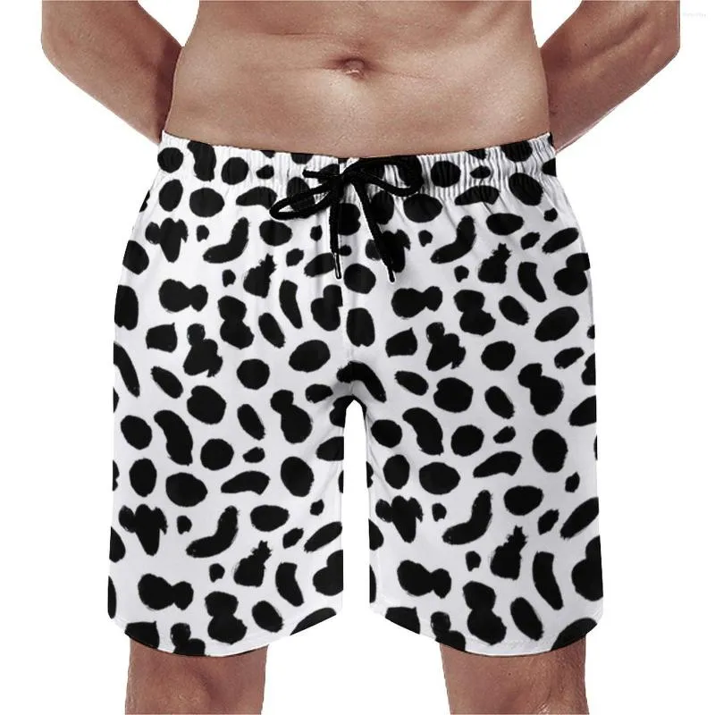 Heren shorts Dalmatisch printbord zwart -witte vlekken vintage strand korte broek mannetjes aangepaste sportkleding snel droge zwembroek