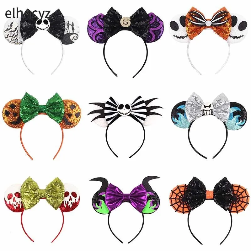 Hair Accessories 10Pcs/Lot Wholesale Sequin Bow Mouse Ears Hairband Halloween Headband Women Girls Festival Kids Cosplay Party Hair Accessories 230816