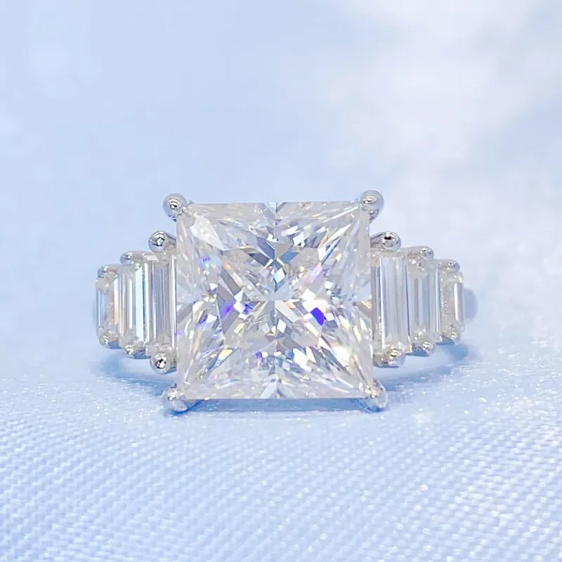 Moda kobiety pierścionek diamentowy s925 srebrny duży kwadratowy pierścionek z diamentem moissanite na imprezowy ślub miły prezent