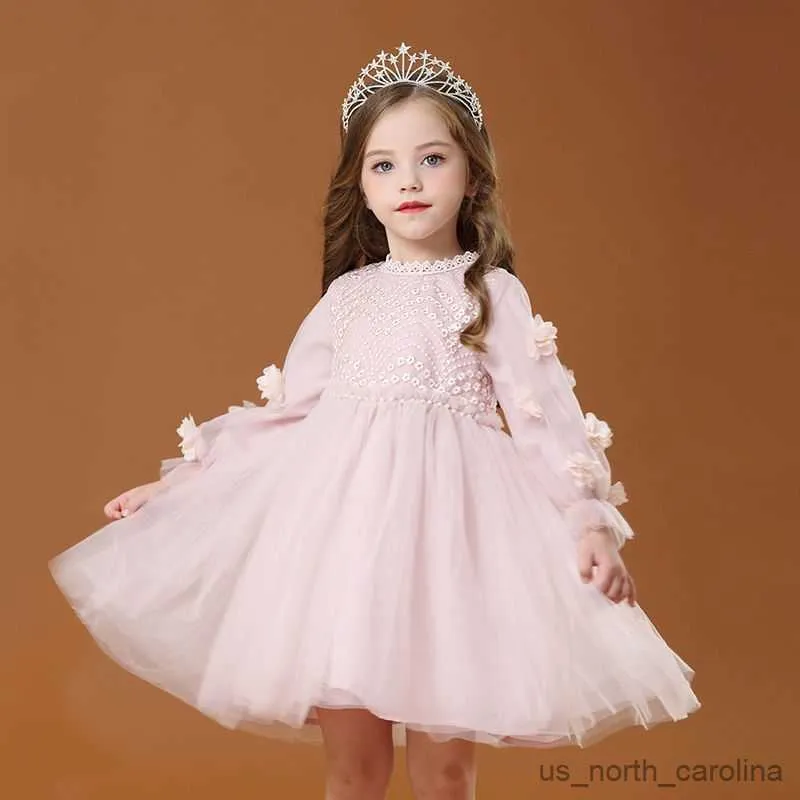 Girl's Dresses Girls' Dress Spring 2023 New Fashionable Long sleeved Yarn Dress Children's Fluffy Yarn Spring and Autumn Girls' Princess Dress R230816