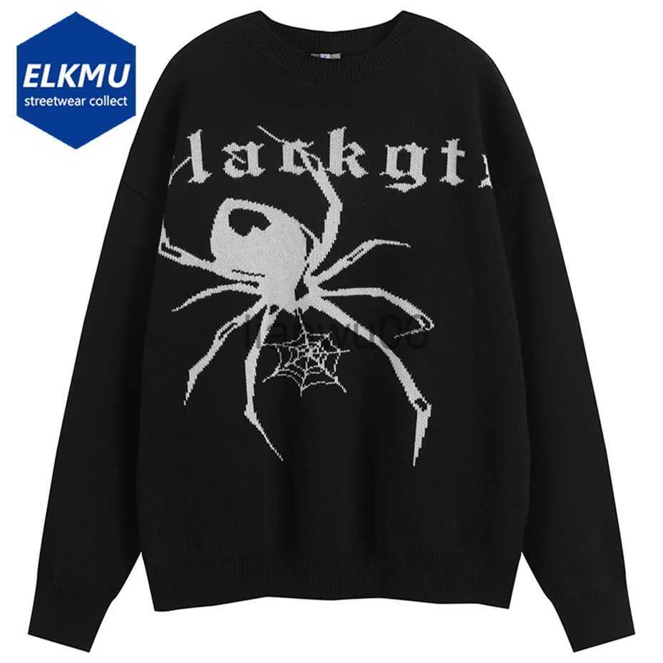 Herentruien Goth Punk Sweater Spider Grafische losse gebreide Jumper Men Harajuku Hip Hop Streetwear Oversized Brearwear Pullover Black Beige 2023 J230806