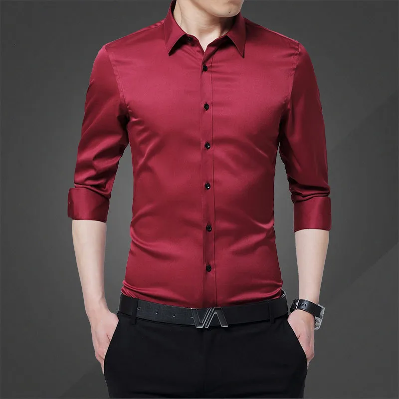 Mens Casual Shirts Fashion Long Sleeved Shirt White Blue Black Smart Male Social Dress Plus 230815