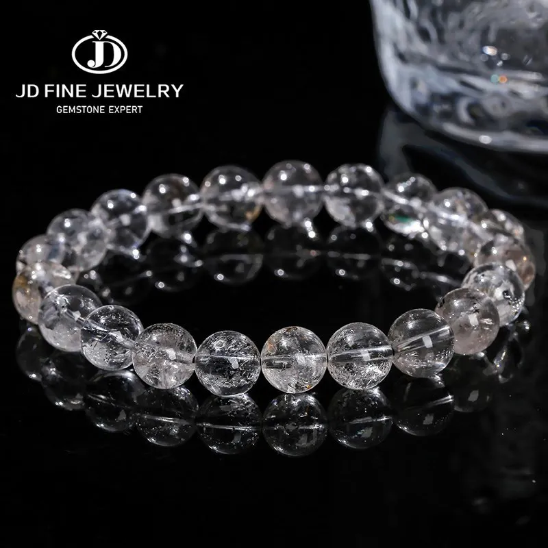 Charm Bracelets JD Natural Herkimer Crystal Bracelet Women Fashion Reiki Healing Round Bead Handmade Strand Bangles Couple Distance Gift 230816