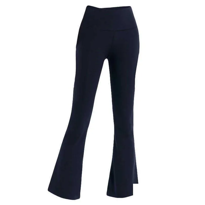 L-06 Women High Waist Yoga Flared Pants Wide Leg Sports Trousers Solid Color Slim Hips Loose Dance Tights Ladies Gym Plus Size Leggings Running