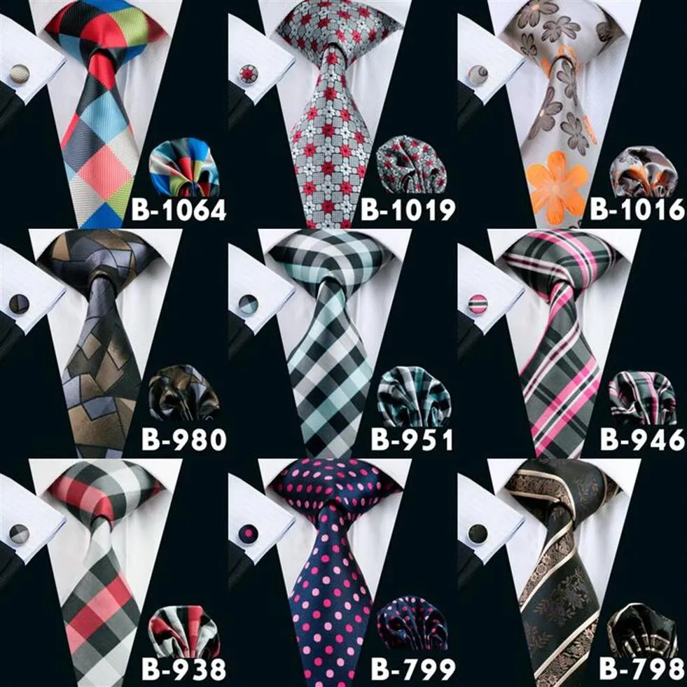 Alla typer av män slips 47 Styles Neck Tie Set för män av hög kvalitet vuxna band märke slips hanky manschettknappar set 335v