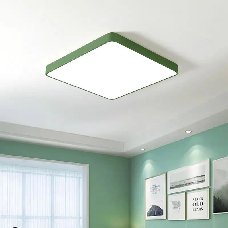 LED takljus modern nordisk fyrkantig lampa trä hem vardagsrum sovrum studie yta monterad belysning fixtur fjärrkontroll d2.0