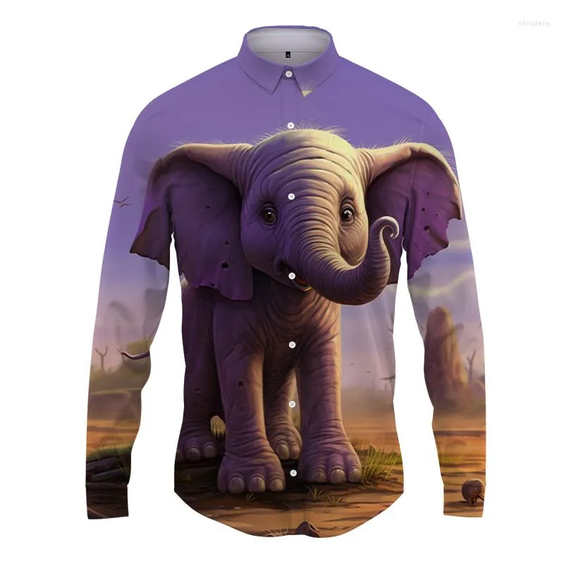 Men's Casual Shirts Long Sleeve Shirt Animal Elephant 3D Print Fashionable Comfortable Street Office