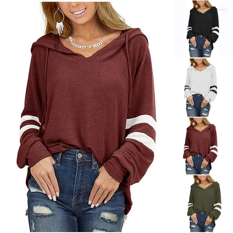 Women's Hoodies Antumn Casual Dames Hoodie Sweatshirts Zwart-wit gestreepte losse lange mouwen Mode Fleece Fleece Coat vrouwelijke tops