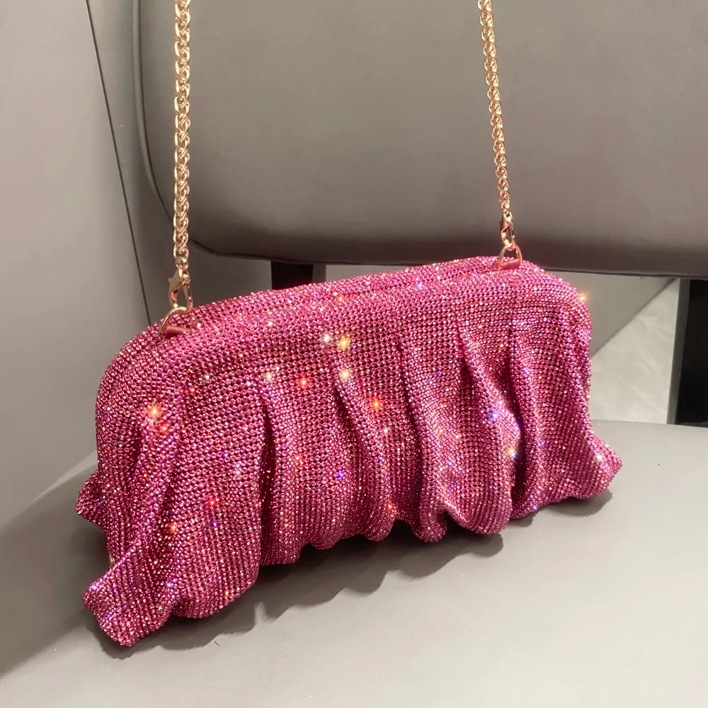 Evening Bags Shiny handle Rhinestones Handmade Evening Clutch Bags Folds Purses And Handbags Luxury Designer Wedding Party High Quality 230815