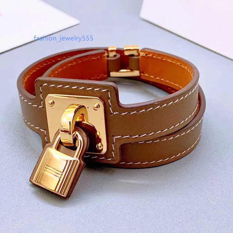 Bangle 2021hot Famous Brand Real Leather Lock Bracelet for Women the Best Gift Q0720