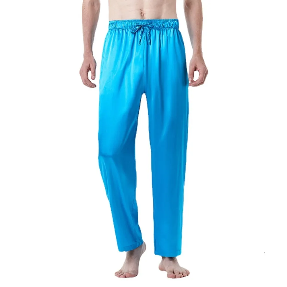 Herrbyxor herr eu storlek pyjamas för män nattkläder långa byxor sömn toppar byxor tunna is silkes solida sömnkläder 230815