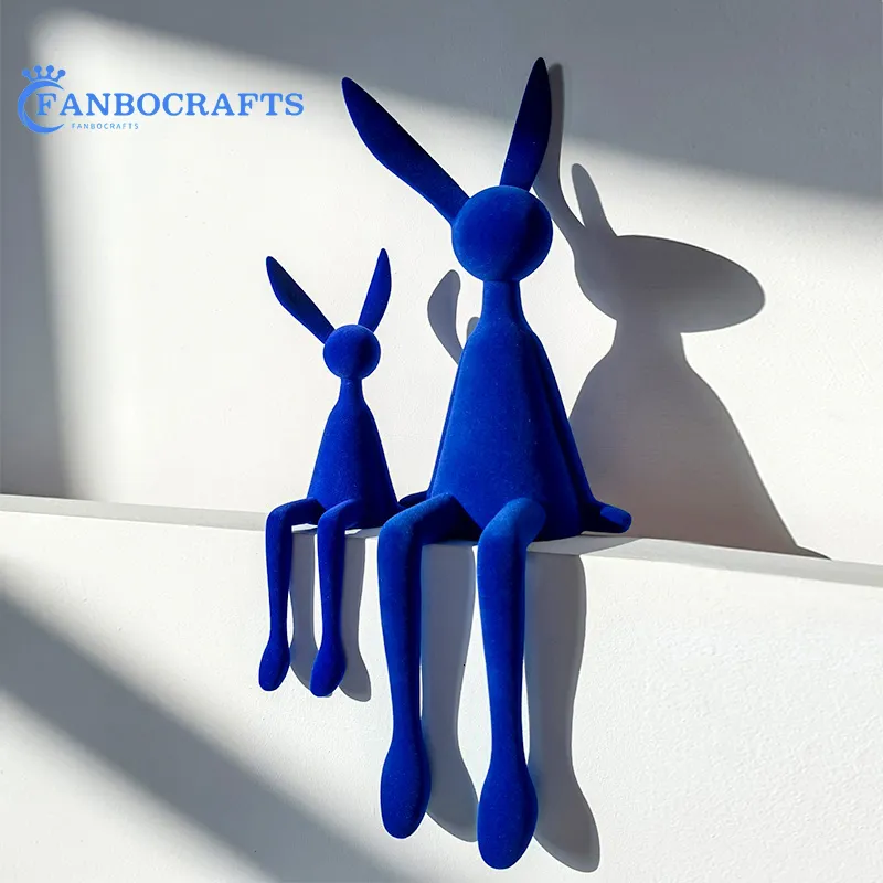 Decoratieve objecten Figurines Flocking Rabbit Standue Home Decoratie Modern Nordic Cute Animal Resin Art Sculpture Crafts Desktop Office Room Ornament 230815