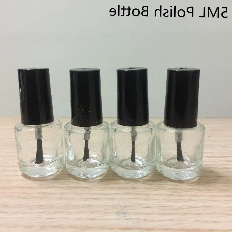 5 ml redondo de vidro transparente de vidro de garrafa de maquiagem de garrafa de garrafa de unha vazio recipientes cosméticos garrafa de vidro de unha com escova de coivo