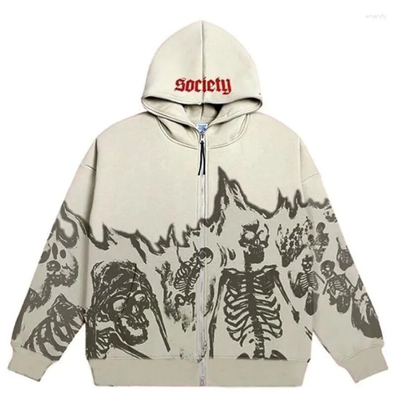 Heren Hoodies herfst Winter Hoogwaardige skelet skelet sweatshirt hoodie schedel print streetwear gothic Harajuku y2k oversized mannen top