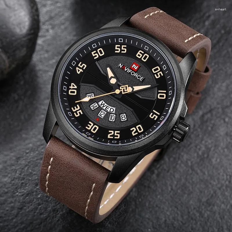 Relógios de pulso Luxo Luxurz Watches for Men Fashion Three Pointers Casual Leather Strap Sports Military Sports Watch NF9124