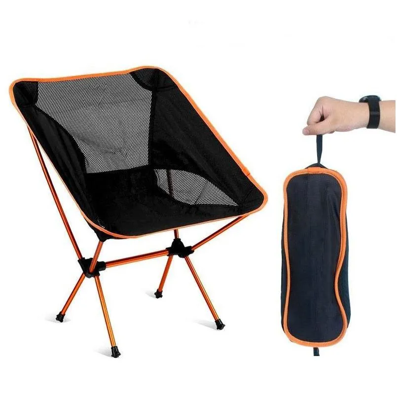 Móveis de acampamento Travel Tralight Cadeira dobrável Superhard High Load 150kg Cam Outdoor Cam portátil Praia Piquenique Ferramentas de pesca de piqueniques Dro dhtjm