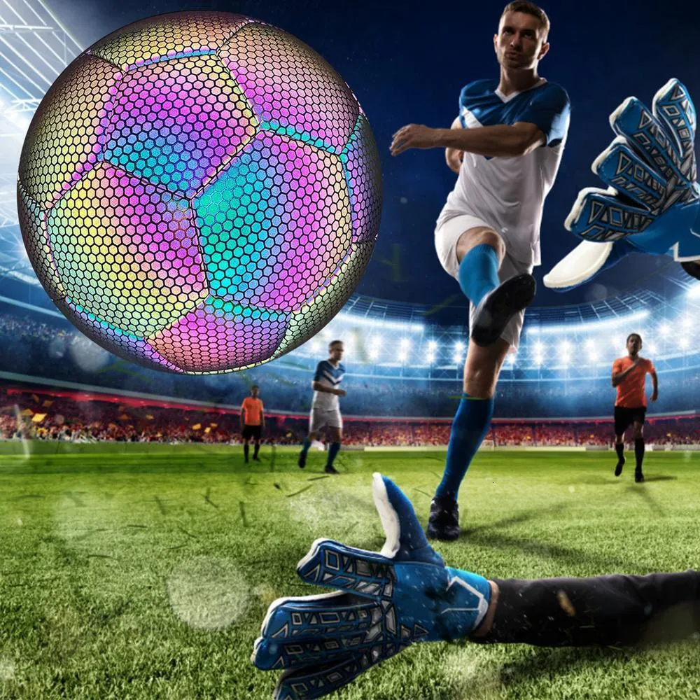 Reflective Football Size 5 Holographic Luminous Soccer Bright Football For Night Games And Training Glow In The Dark By Light Reflect Standard Flashing Soccer Ball For Kids Adults Outdoor Sports - View #3