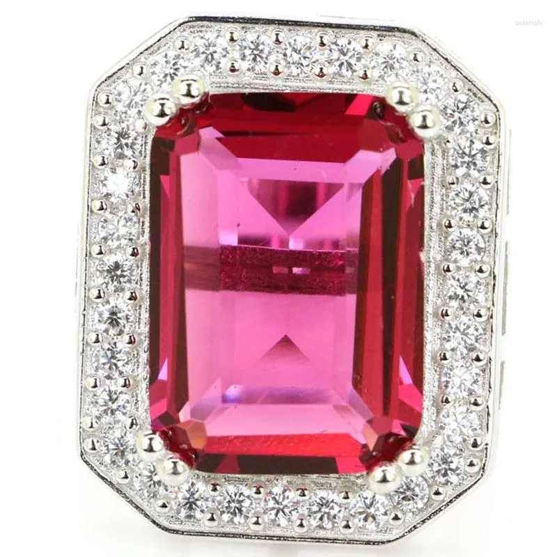 Clusterringen 25x20mm Jazaz 9.2G Anniversary Pink Tourmaline Natural CZ Ladies Real 925 Solid Sterling Silver Ring