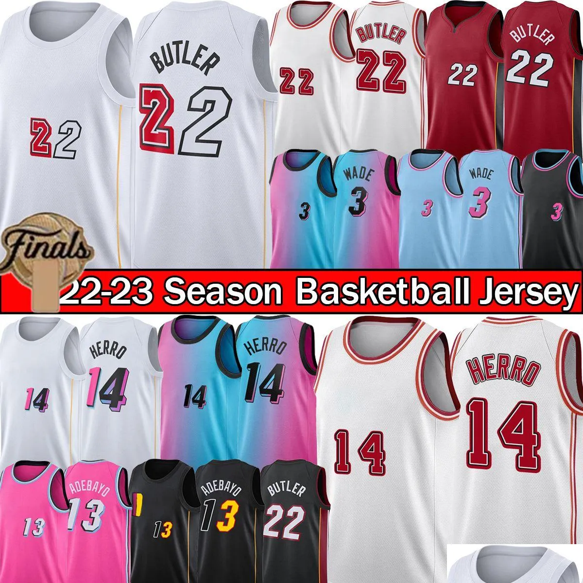 Strój jogi Miamis City Heats Jimmy 22 Butler Basketball Jerseys Tyler 14 Herro Dwyane 3 Wade Bam 13 Adebayo Jersey Mens 22-23 Final DH6U9