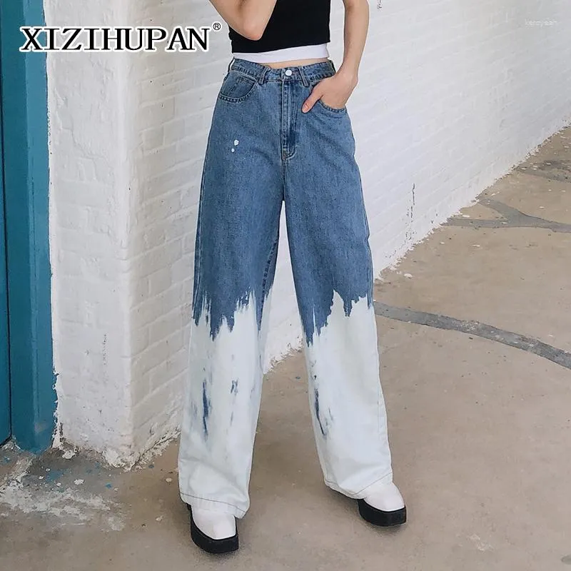 الجينز النسائي Xizihupan ضرب سراويل الدنيم للنساء عالية الخصر الكامل الطول سراويل الساق واسعة الإناث 2023 ربيع الملابس الكورية