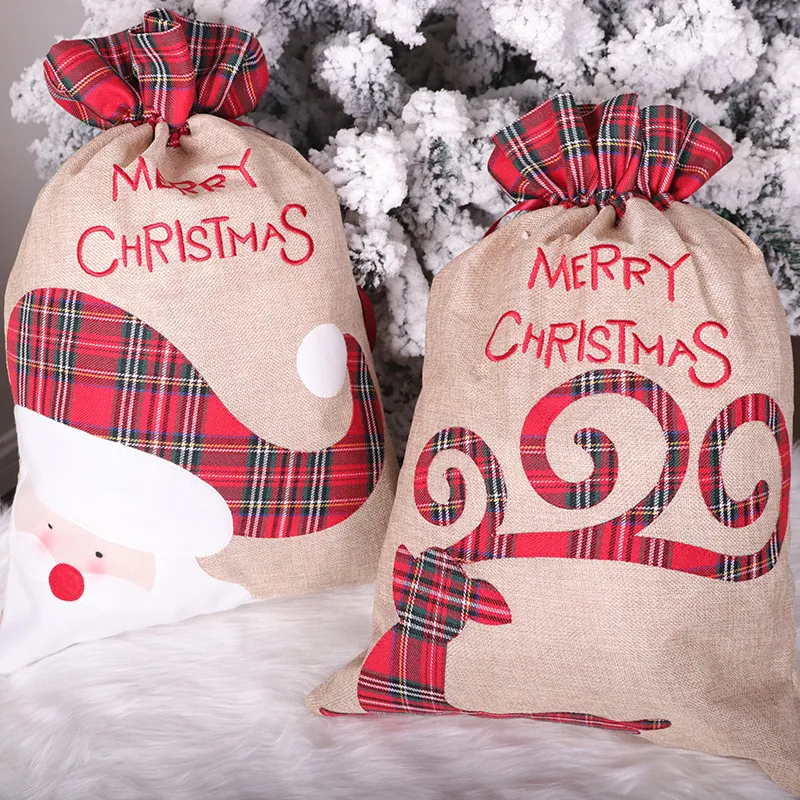 Decorações de Natal Linear Santa Sack Bolsa de Presente de Christmas Red Plaid Crega Bags Festival Festival Party Bag Q474