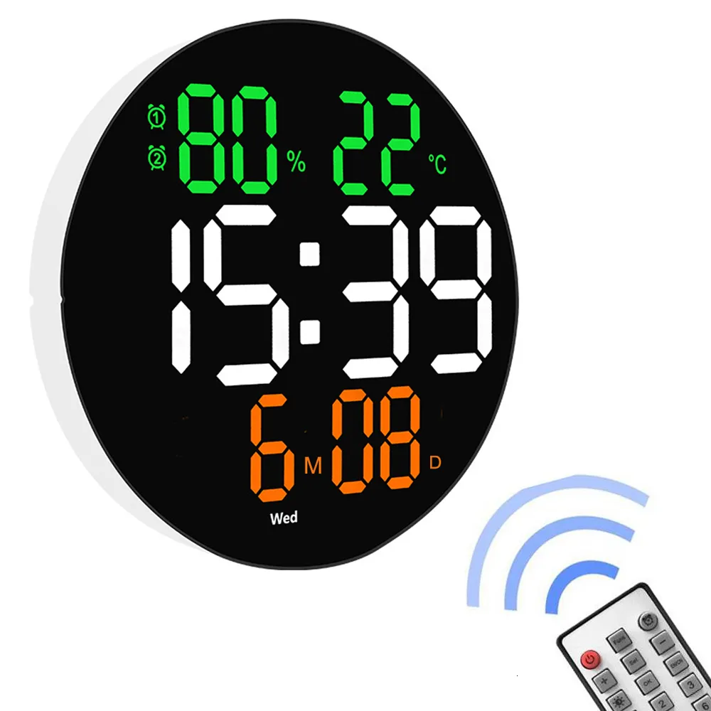 ウォールクロック10インチデジタルLEDウォールクロックカレンダーアラーム温度温度計と湿度湿度計を備えたホームリビングルームの装飾230815