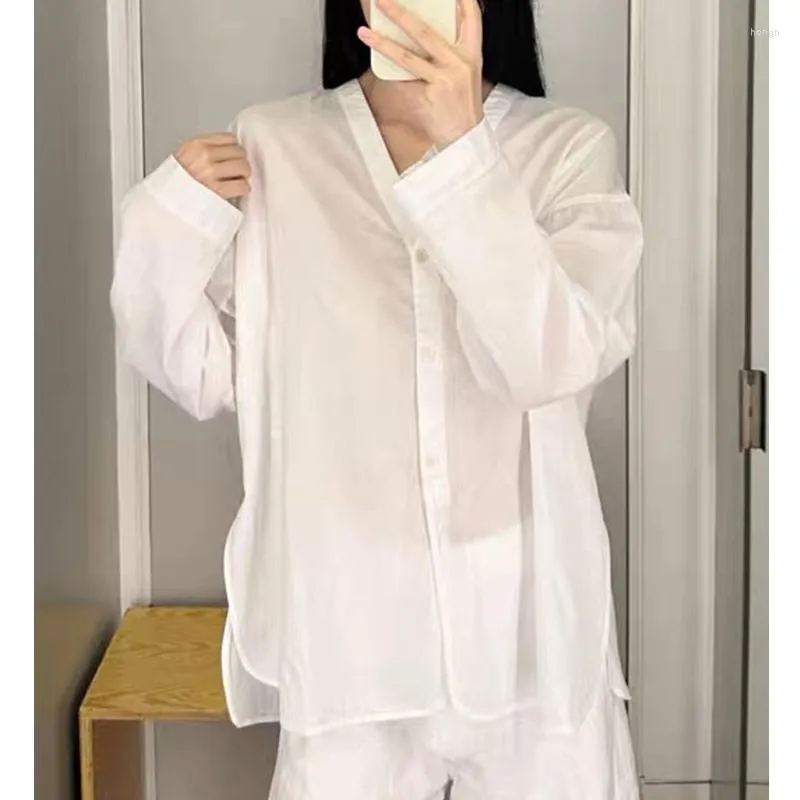 Women's Blouses 2023 Summer Casual Version V-neck Slit Gathered Long-sleeved Ladies Shirt