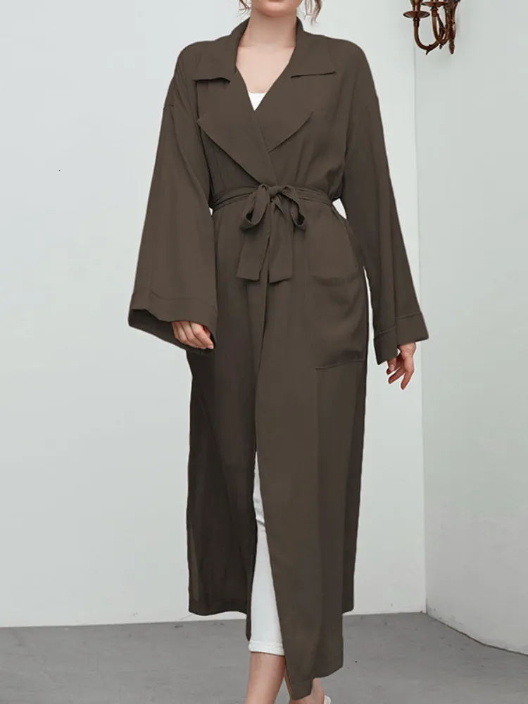 Frauen Trench Coats Korean Mantel Mode Casual Temperament Mid Länge Version Elegantes Lampen Schnürung Taille Windbreaker 230815