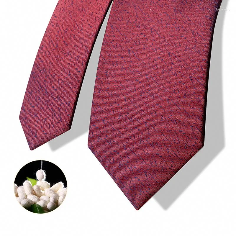 Bow Ties High Quality Luxury Wine Red 7cm Wide Silk Tie For Men Designer Brand Wedding Fashion Suit Due Dress Slitte Presentlåda