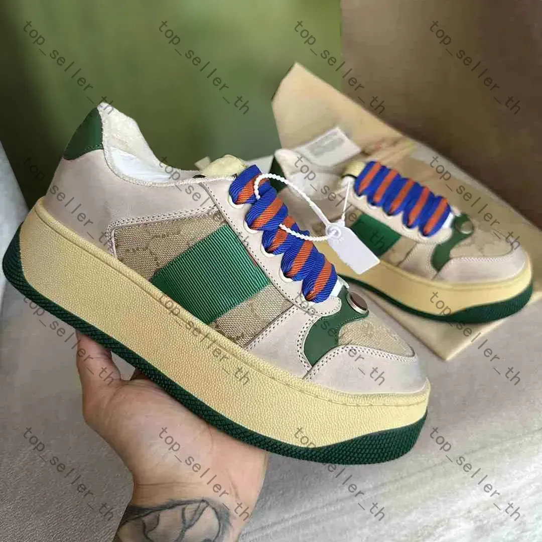 Screener Designer Schuhe Vintage Sneaker-Bahnsteig Sneaker Red Green Strip Trainer Lese-Trainer Drucklow Top Schnürung Klassischer Gummischuh