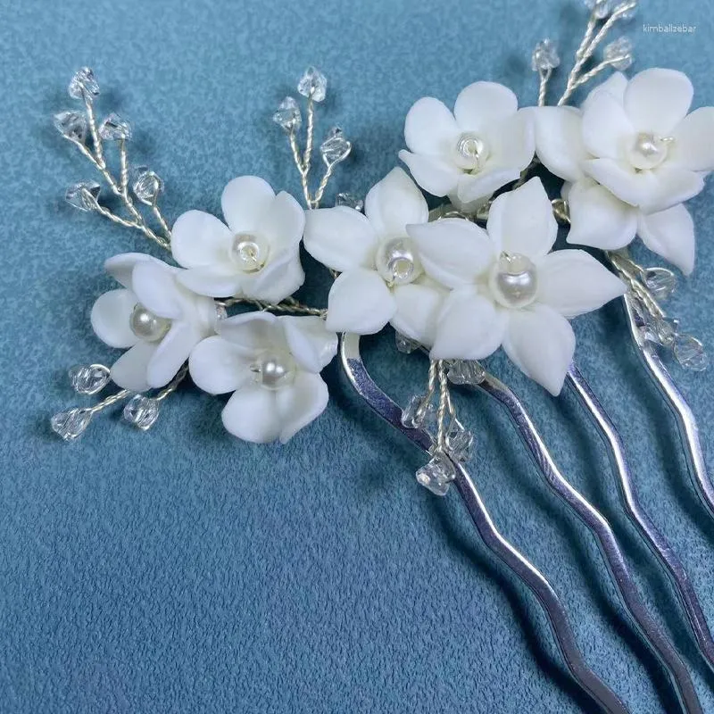 Haarclips mode keramische bloembruidpennen voor vrouwen Korea bruids bruiloft tiara hoofdtooi pin accessoires sieraden cadeau