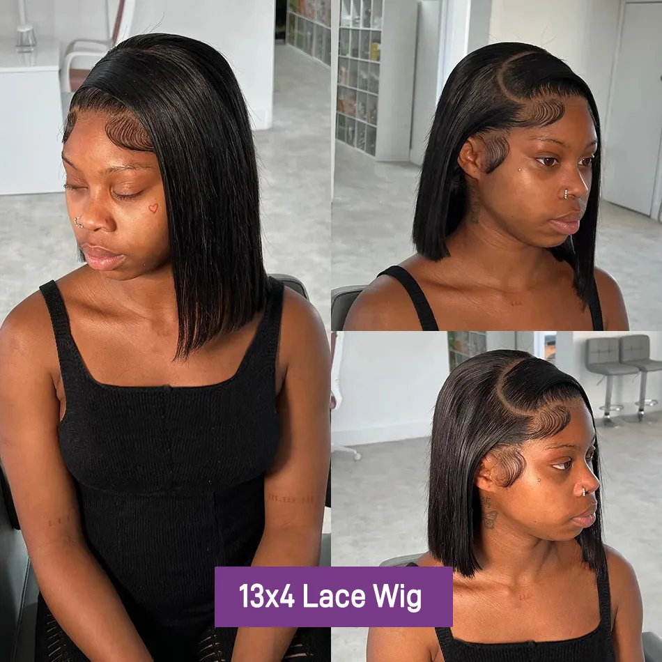 Straight Bob Hair Wig Human Hair Lace Frontal Wig 180%density Pre Plucked 13x4 Transparent Lace Front Wigs Remy Short 4x4 Lace Closure Wigs