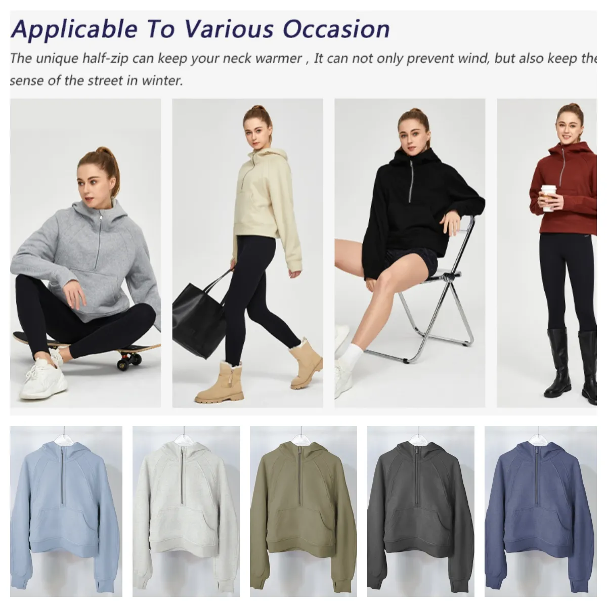 Top vente chaude marque designer femmes pull à capuche sweat-shirts demi-fermeture éclair sweat à capuche polaire doublé col zippé sweats à capuche hauts à manches longues