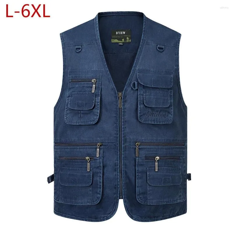 Herenvesten l-6xl big size heren multi pocket katoenvest casual met vele 14 zakken mouwloze jassen mannelijke outdoor pograph waastcoat