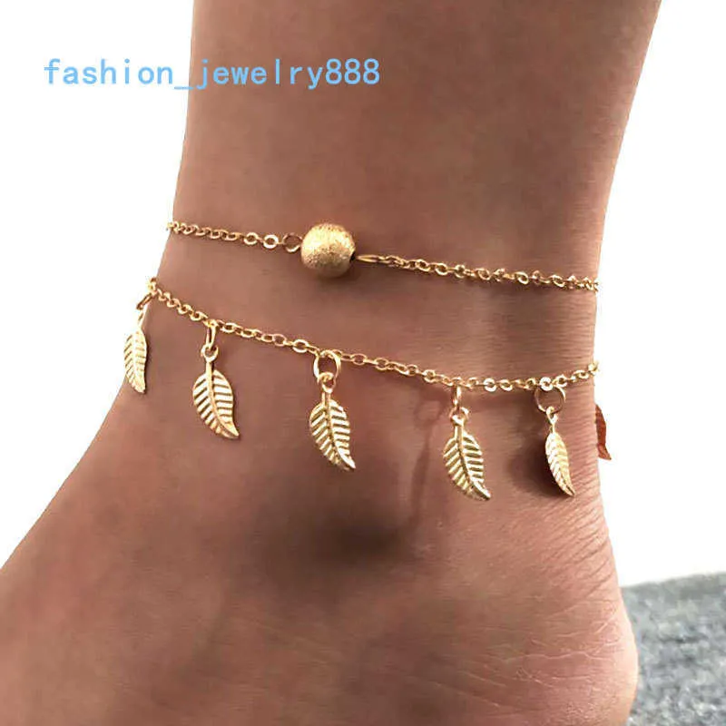 2018 New Fashion Bohemian Women Gold Leaf Cavalchi Etnica Link Ethnic Anklets Braccialetti Braccialetti Gioielli Bare -Piegoletti Sandalo a piedi nudi