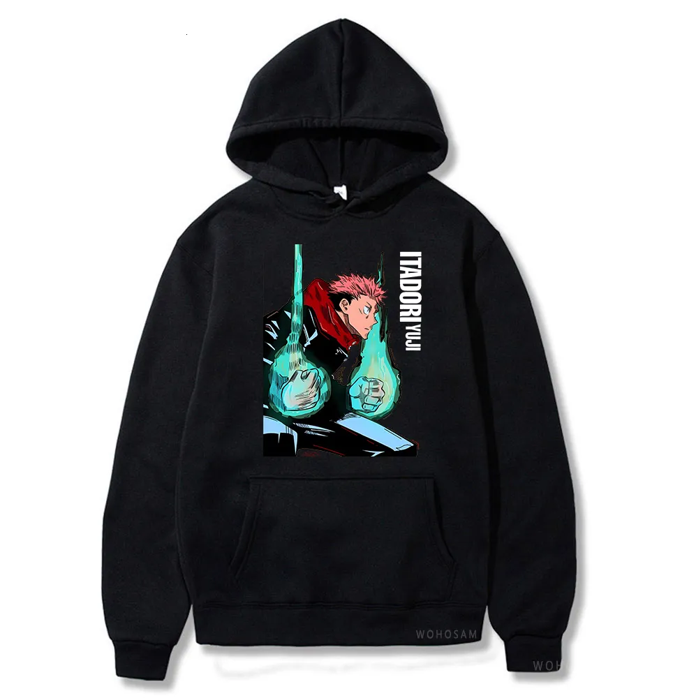 Herrtröjor tröjor itadori yuji jujutsu kaisen anime estetik män kvinnor huva pullover höst långa ärmar fleece varm 230815